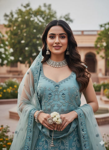 Teal Blue Lehenga Choli for Wedding | Designer Teal Blue Lehenga Online