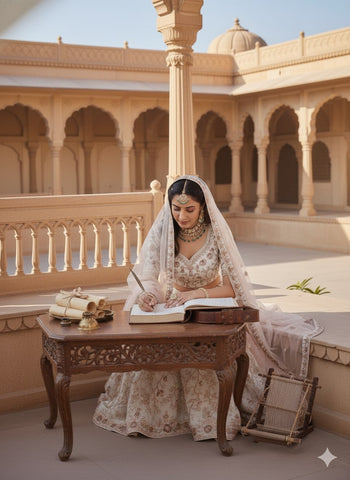 Ivory Embroidered Net Lehenga Choli with Sheer Dupatta