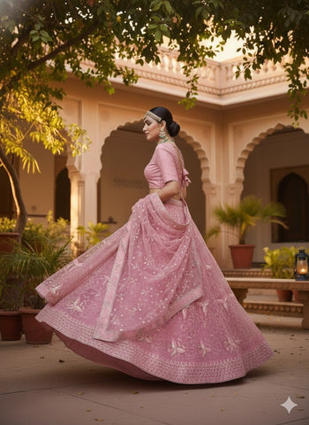 Blush Pink Lehenga Choli for Wedding | Designer Blush Pink Lehenga Online
