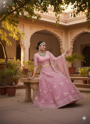 Blush Pink Lehenga Choli for Wedding | Designer Blush Pink Lehenga Online
