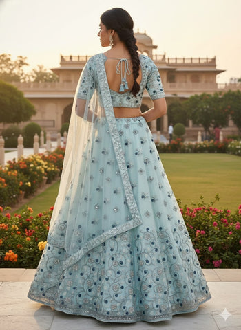 Light Blue Lehenga Choli for Wedding | Designer Light Blue Lehenga Online