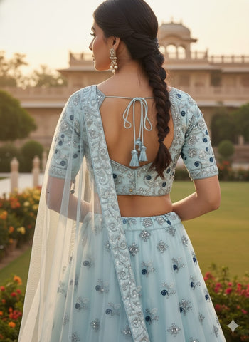 Light Blue Lehenga Choli for Wedding | Designer Light Blue Lehenga Online