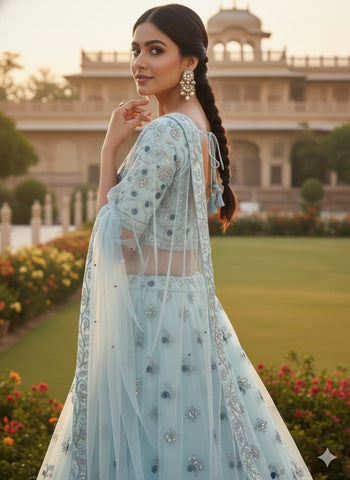 Light Blue Lehenga Choli for Wedding | Designer Light Blue Lehenga Online