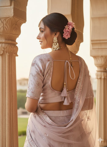 Soft Lilac Embroidered Net Lehenga Choli with Dupatta