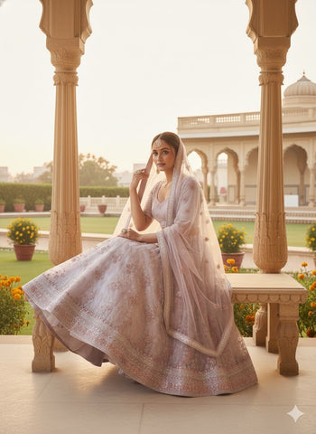 Soft Lilac Embroidered Net Lehenga Choli with Dupatta