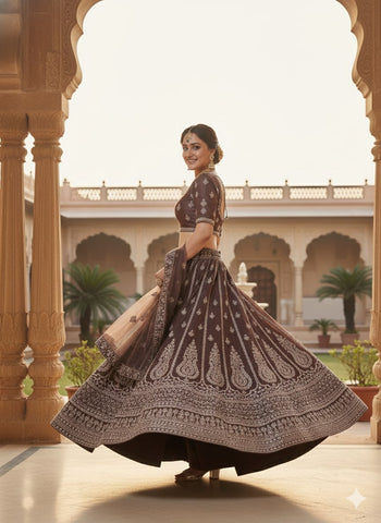 Chocolate Brown Lehenga Choli for Wedding | Designer Brown Lehenga Online