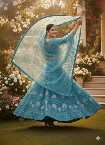 Teal Blue Lehenga Choli for Wedding | Designer Teal Blue Bridal Lehenga Online | Indi Inside