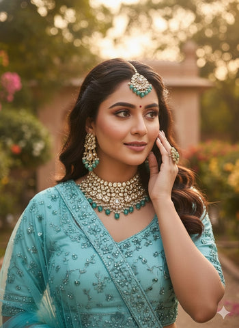 Mint Green Embroidered Net Lehenga Choli with Dupatta