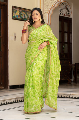 Parrot Green Tie n Dye Saree 132-PGN