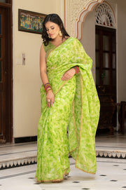 Parrot Green Tie n Dye Saree 132-PGN