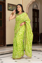 Parrot Green Tie n Dye Saree 132-PGN