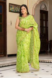 Parrot Green Tie n Dye Saree 132-PGN