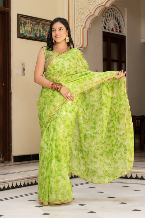 Parrot Green Tie n Dye Saree 132-PGN