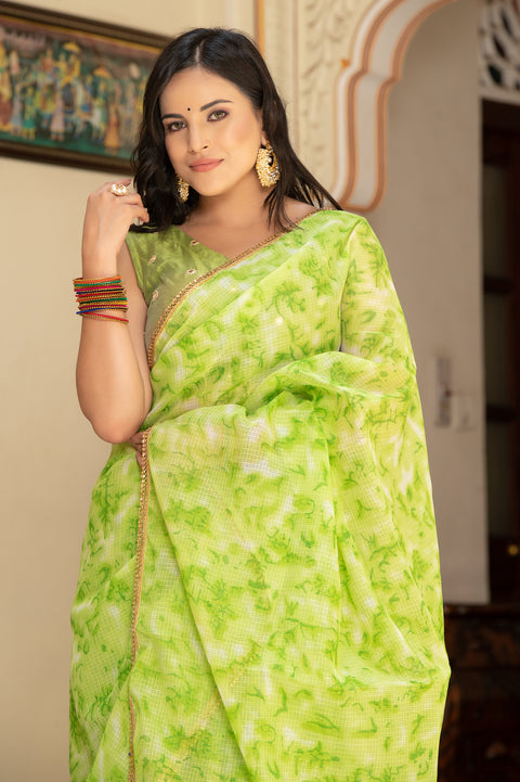 Parrot Green Tie n Dye Saree 132-PGN