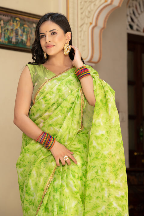 Parrot Green Tie n Dye Saree 132-PGN