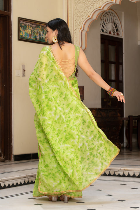 Parrot Green Tie n Dye Saree 132-PGN