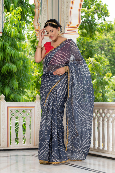 Grey Bandhani Saree 134-GRY