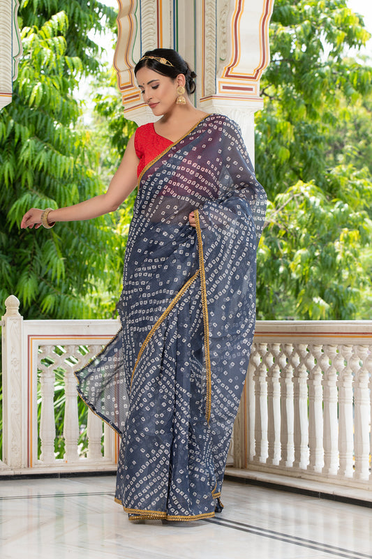 Grey Bandhani Saree 134-GRY