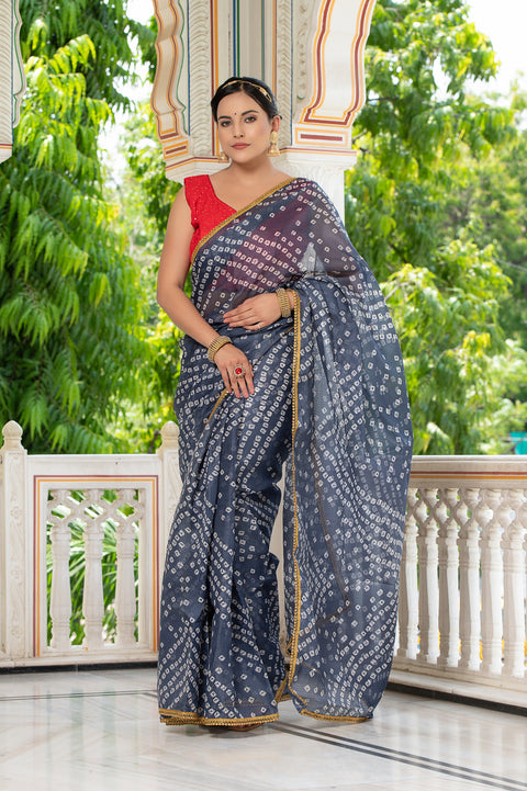 Grey Bandhani Saree 134-GRY