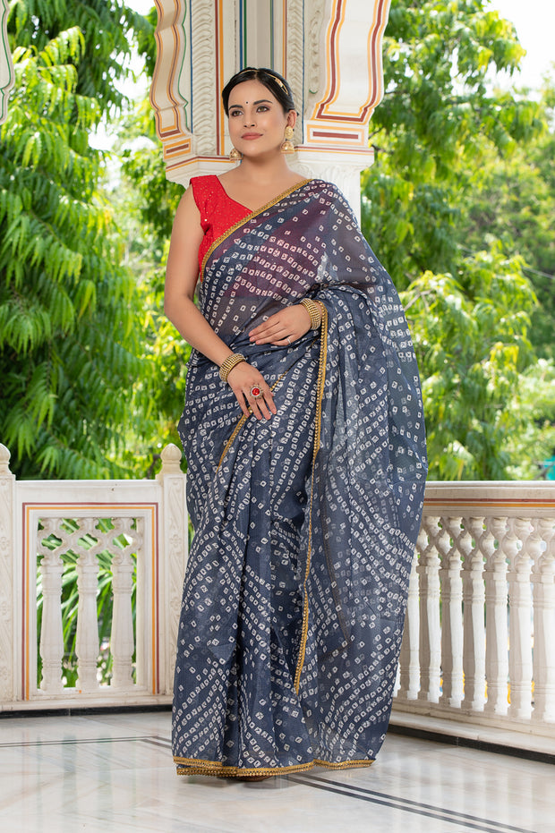 Grey Bandhani Saree 134-GRY