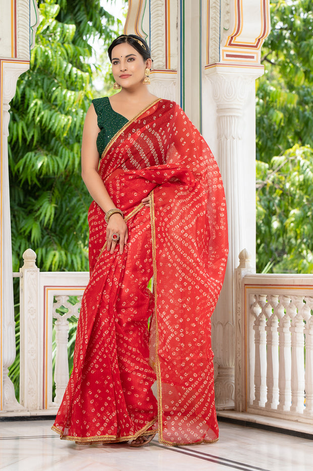 Red Bandhani Saree 134-RED