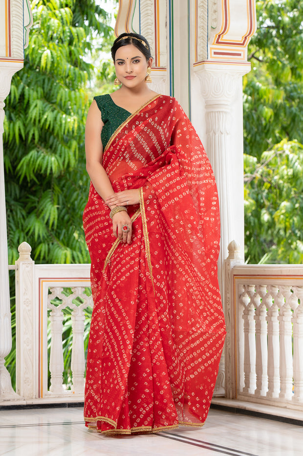 Red Bandhani Saree 134-RED