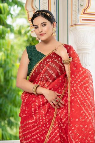 Red Bandhani Saree 134-RED