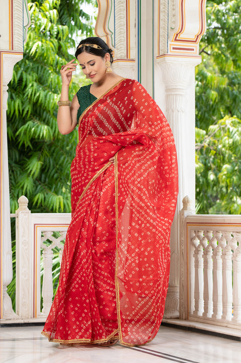 Red Bandhani Saree 134-RED