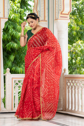 Red Bandhani Saree 134-RED