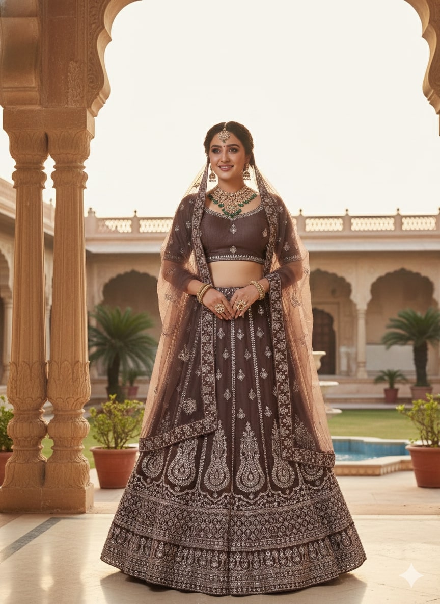 Chocolate Brown Lehenga Choli for Wedding | Designer Brown Lehenga Online