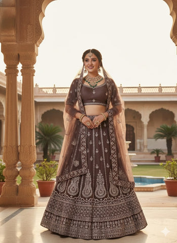 Chocolate Brown Lehenga Choli for Wedding | Designer Brown Lehenga Online