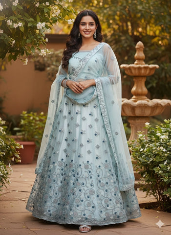 Light Blue Lehenga Choli for Wedding | Designer Light Blue Lehenga Online