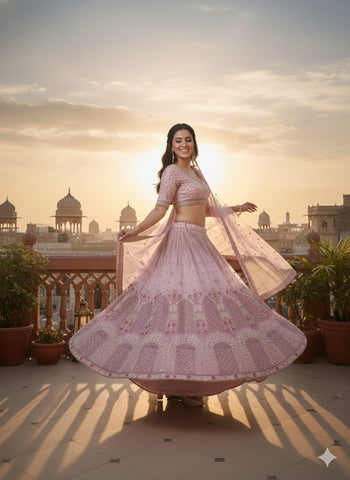 Rose Pink Lehenga Choli for Wedding | Designer Rose Pink Lehenga Online