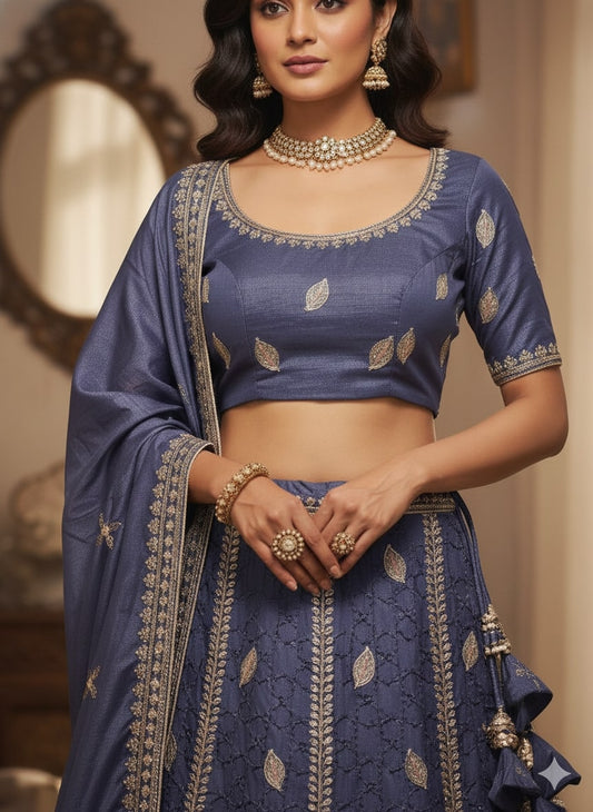 Steel Blue Lehenga Choli for Wedding | Designer Steel Blue Lehenga Online