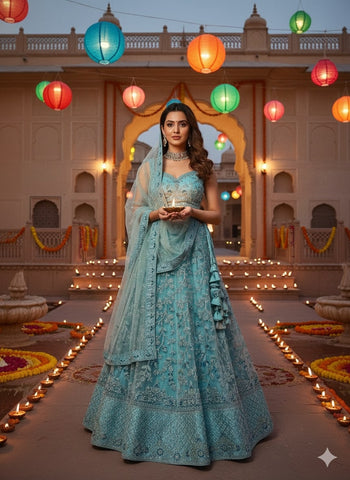 Teal Blue Lehenga Choli for Wedding | Designer Teal Blue Lehenga Online