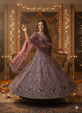 Wine Lehenga Choli for Wedding | Designer Wine Color Lehenga Online