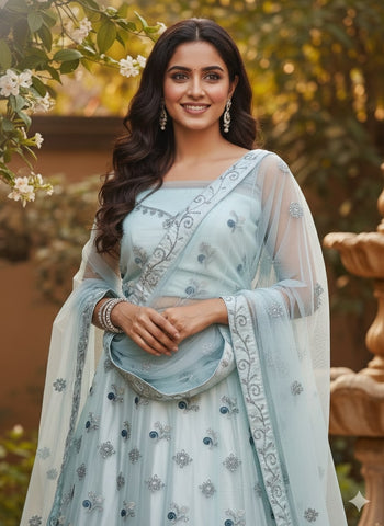 Light Blue Lehenga Choli for Wedding | Designer Light Blue Lehenga Online