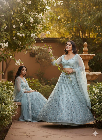 Light Blue Lehenga Choli for Wedding | Designer Light Blue Lehenga Online