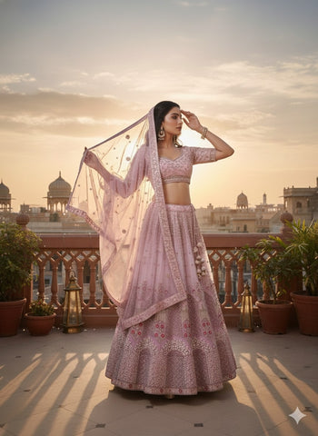 Rose Pink Lehenga Choli for Wedding | Designer Rose Pink Lehenga Online