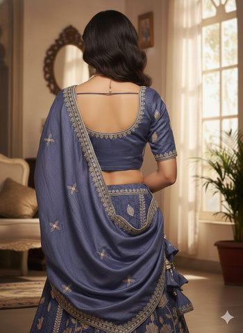 Steel Blue Lehenga Choli for Wedding | Designer Steel Blue Lehenga Online