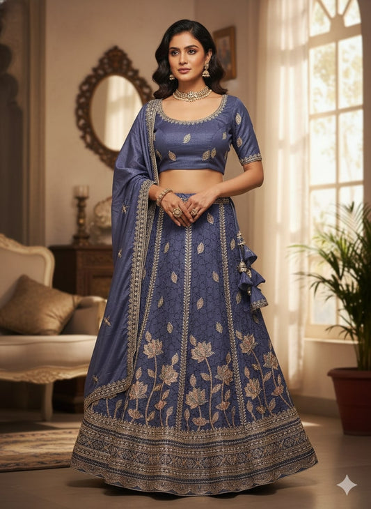 Steel Blue Lehenga Choli for Wedding | Designer Steel Blue Lehenga Online