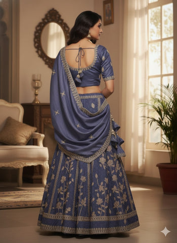 Steel Blue Lehenga Choli for Wedding | Designer Steel Blue Lehenga Online