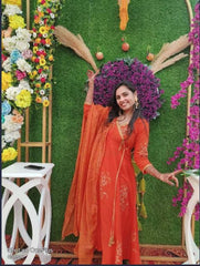 Orange Block Printed Angrakha Anarkali Suit Set 201-ORG