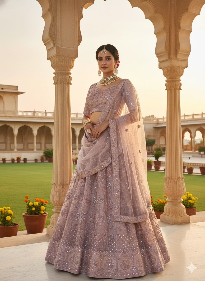 Taupe Grey Lehenga Choli for Wedding | Designer Taupe Grey Lehenga Online