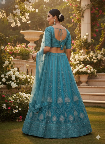 teal blue lehenga party wear
