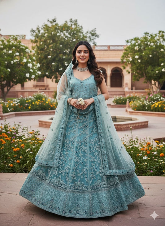 Teal Blue Lehenga Choli for Wedding | Designer Teal Blue Lehenga Online