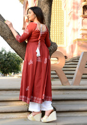 Block Printed Anarkali Maroon Kurta 158-MRN
