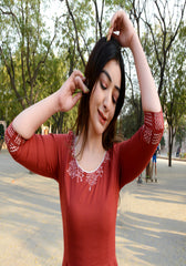 Block Printed Anarkali Maroon Kurta 158-MRN