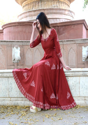 Block Printed Anarkali Maroon Kurta 158-MRN