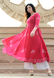 Block Printed Anarkali Pink Kurta 158-PNK